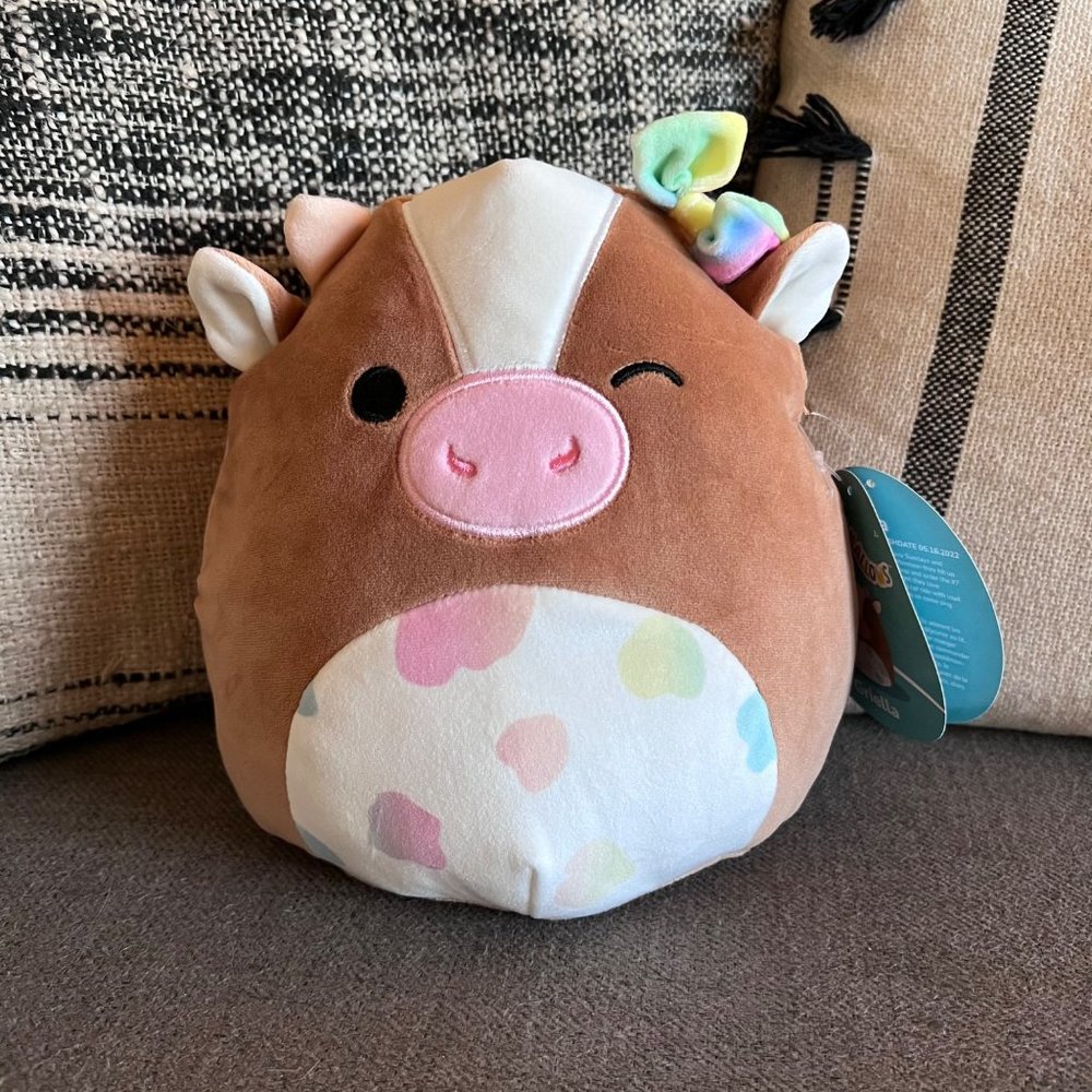 Plush Cow Soft Toy - Brown and Pastel Polka Dot Kids Plush